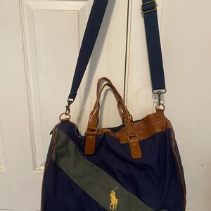 Vintage Ralph Lauren Navy and Brown Canvas Travel Tote
